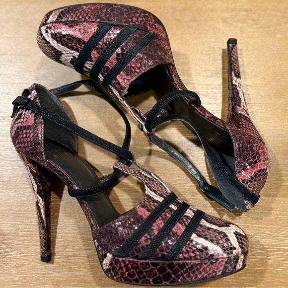 Stuart Weitzman Heritage Vino Serpentex‎ Platform Snakeskin Print Heel Sz 7.5 - Picture 5 of 11